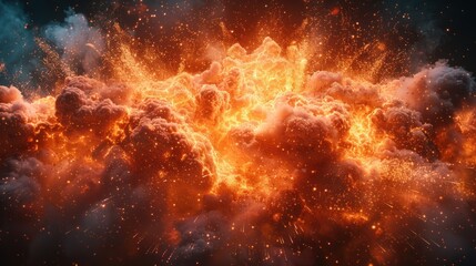 Wall Mural - Fiery Explosion with Smoke and Sparks. Powerful Explosion with Orange and Red Flames. Concept of Power, Destruction, and Chaos.