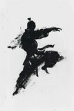 A black and white sketch of a person practicing martial arts