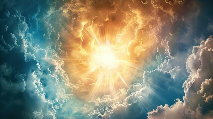 Wall Mural - heavenly light shining through clouds divine presence and spiritual awakening concept dramatic sky photo