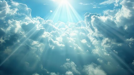 Poster - heavenly rays of light breaking through clouds inspiring hope and blessings dreamy concept