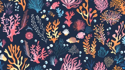 Poster - Seabed Pattern with Colorful Corals and Fish