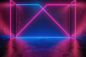 Wall Mural - Blue and pink color glowing neon line oil miter on black background. feeling station. modern conceptual design background