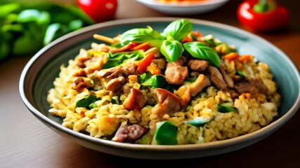 Sticker -  Delicious stirfry with beef and vegetables ready to be savored