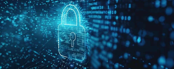 concept of cyber security, shape of padlock combined with binary code