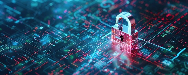 concept of cyber security, shape of padlock combined with binary code