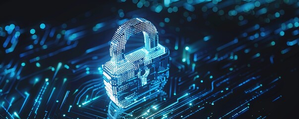 concept of cyber security, shape of padlock combined with binary code