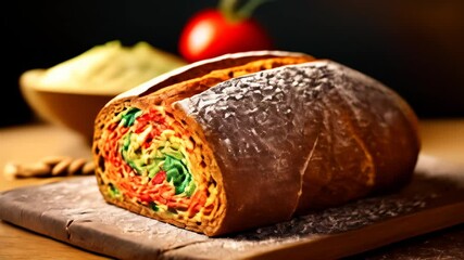 Canvas Print -  Deliciously baked bread with colorful filling ready to be savored