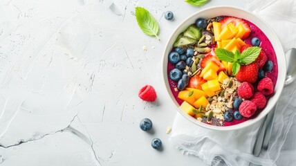 Wall Mural - Colorful smoothie bowl with fresh fruits and granola