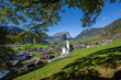 The village of Schoppernau with Kanisfluh mountain in the background in the Bregenz Forrest - Bergenzerwald - in the State of Vorarlberg, Austria