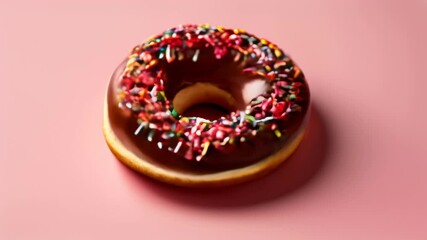 Sticker -  Deliciously tempting chocolate glazed donut with rainbow sprinkles