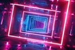 © sayan - modern conceptual motion geometric background, glowing neon squares creating a rotating tunnel, blue pink purple spectrum, fluorescent ultraviolet light, contemporary colorful lighting, 3d design