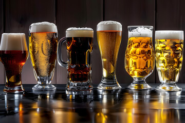 Wall Mural - variety of beer glasses displayed in a row