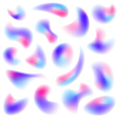 Poster - Iridescent chrome drops or hologram irregular freeform organic shapes. Color gradient circle backgrounds, abstract colors blend mesh with soft neon light, vector shapes. PNG	