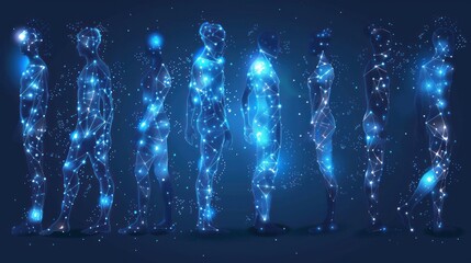 Wall Mural - Abstract Human Figures Composed of Glowing Dots and Lines