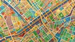 © Man888 - Vibrant urban map shows intricate street networks, highways, landmarks, and neighborhoods, providing a detailed view of city infrastructure for planning or navigation purposes.