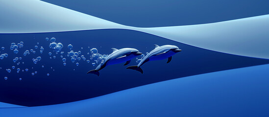 Canvas Print - Abstract underwater photo, dolphins, minimal summer concept
