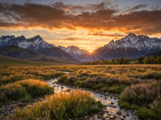 Wall Mural - sunset in the mountains