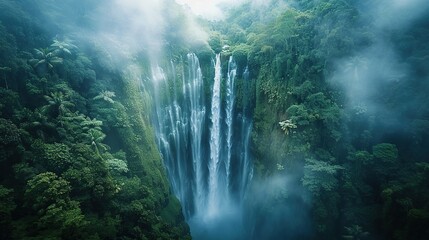 Canvas Print - Majestic Waterfall Surrounded by Lush Rainforest