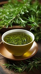 Sticker - a glass of water with mint leaves and a small bowl of mint.