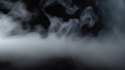 Wall Mural - Floating white fog on black background in slow motion