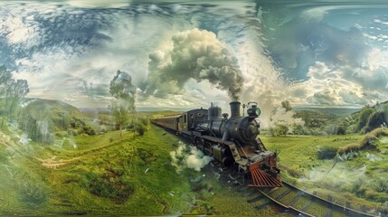 vintage steam locomotive in a picturesque landscape - a vintage steam locomotive traverses a picture