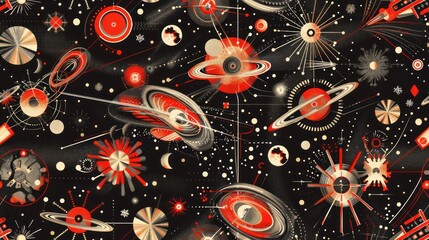 Wall Mural - abstract cosmic pattern with red and gold elements