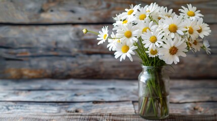 Sticker - Beautiful daisies bouquet on bedroom wooden table text space