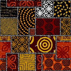 Wall Mural - Seamless african pattern. Ethnic and tribal motifs. Brown, red, khaki and black colors. Grunge texture. Vintage print for textiles. Patchwork