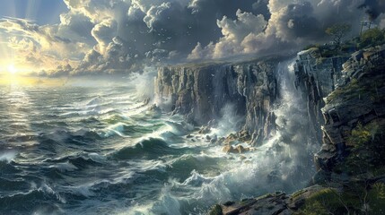 Wall Mural - Dramatic cliffside overlooking a turbulent ocean