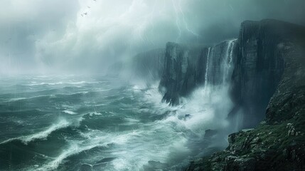 Wall Mural - Dramatic cliffside overlooking a turbulent ocean