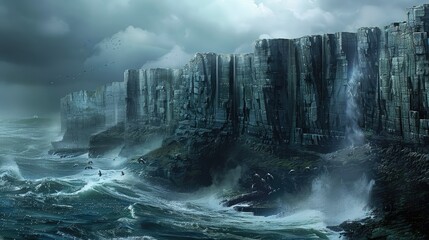 Wall Mural - Dramatic cliffside overlooking a turbulent ocean