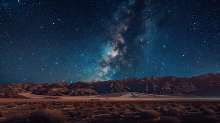 Wall Mural - A starry night sky with a large mountain range in the background