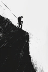 Wall Mural - A black and white sketch of a mountain climber