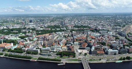 Sticker - Riga Old Town, Downtown. Latvia. Drone Point of View.