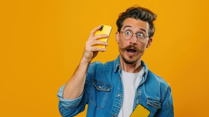 Wall Mural - The man with yellow phone