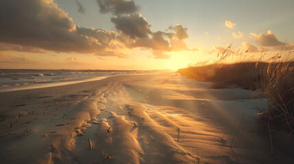 Wall Mural - The beach is empty and the sun is setting