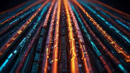 Glowing electric lighting transferring background.