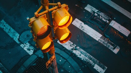 Aufkleber - A yellow traffic light signaling caution to drivers approaching an intersection.
