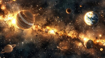 Sticker - cosmic tapestry: a galaxy of planets and stars