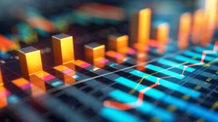 Poster - Colorful bar graphs and charts depicting sales growth and revenue increase over time.