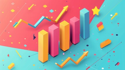 Poster - Colorful bar graphs and charts depicting sales growth and revenue increase over time.