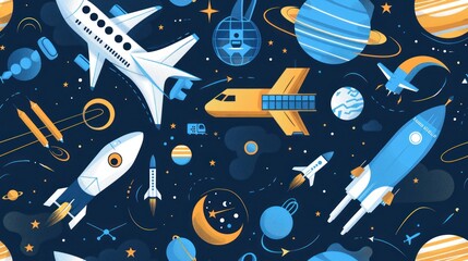 Canvas Print - Space Travel and Exploration Seamless Pattern