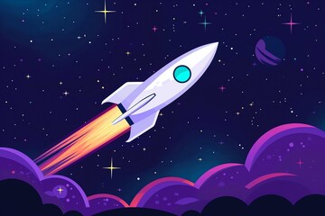 Luxury space voyage, opulent spacecraft, immersive cosmic adventure, flat design illustration