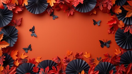 Wall Mural - abstract orange halloween background,decorative paper fans