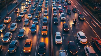 Poster - Traffic congestion on a highway due to road construction causing delays