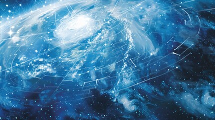 Sticker - abstract galaxy with digital lines and stars