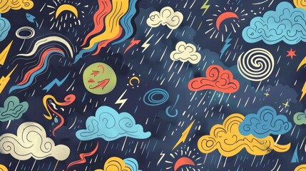 Wall Mural - Colorful Clouds and Rain Pattern