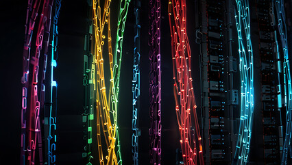 Glowing electric lighting transferring background.