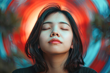 Poster - A woman with long hair is sitting in a circle