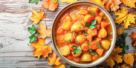 Wall Mural - A bowl of food with a lot of carrots and parsley on top